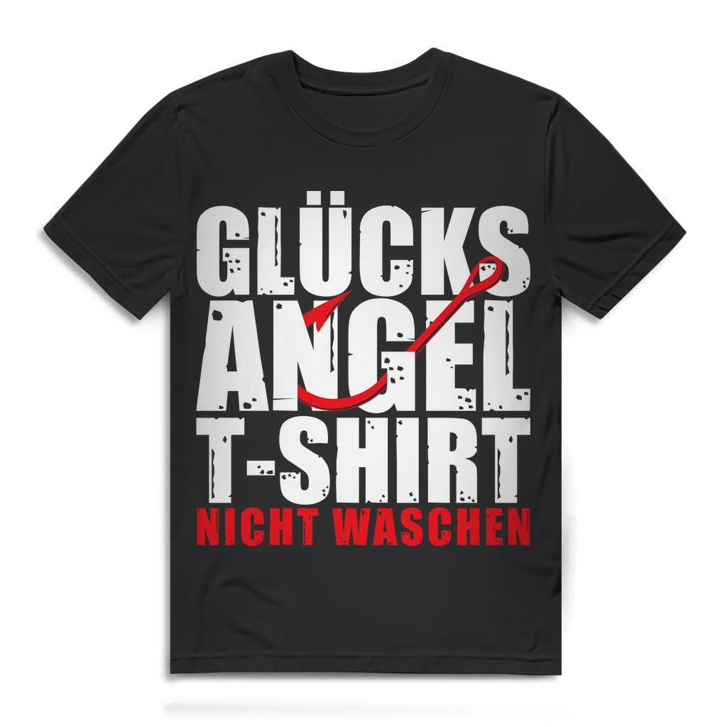 Herren T-Shirt Glücksangel nicht waschen Angler Shirt Bio Baumwolle Black