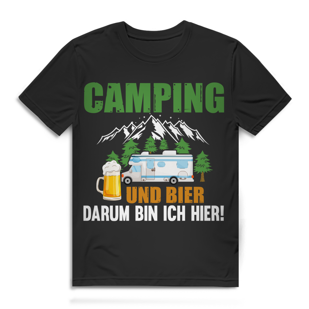 Camping und Bier darum bin ich hier Herren T Shirt Wohnmobil Camper Geschenk Black