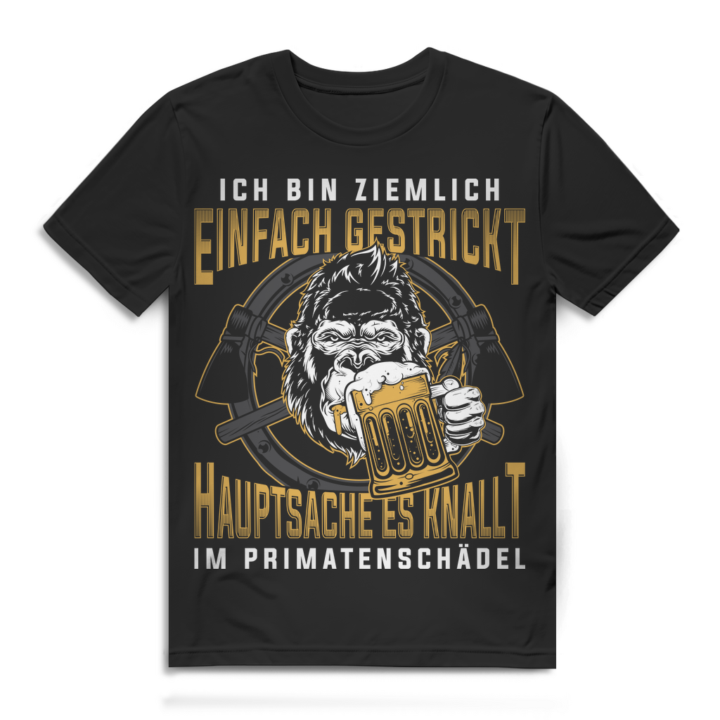 Lustiges Männer Shirt Gorilla Einfach gestrickt Bier Spruch Party Geschenk Black