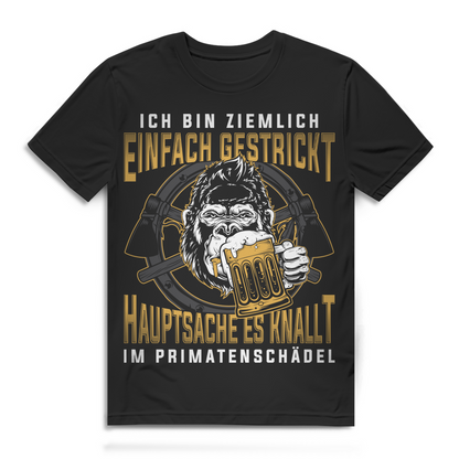 Lustiges Männer Shirt Gorilla Einfach gestrickt Bier Spruch Party Geschenk Black