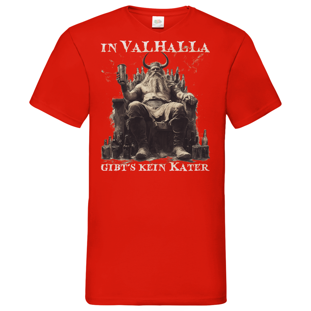 In Valhalla gibt´s kein Kater - Herren V-Neck Shirt Red