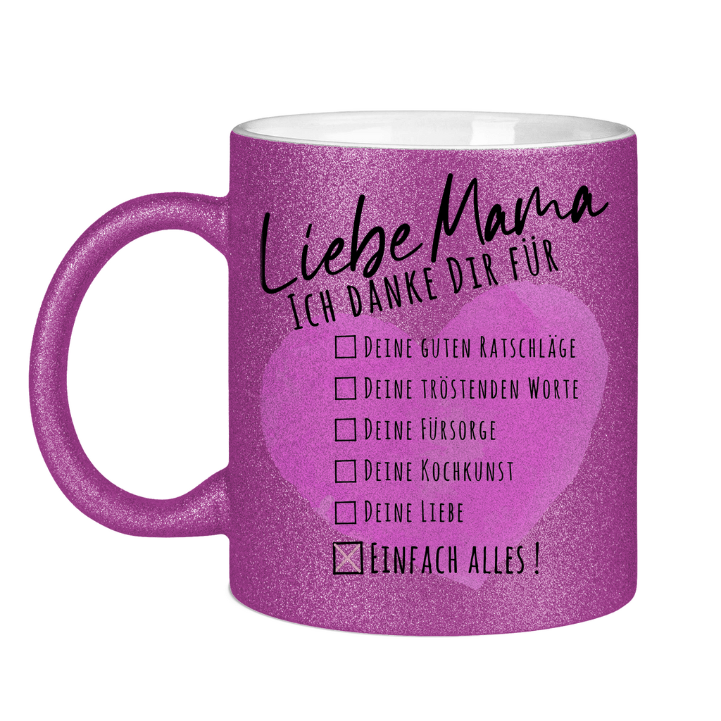 Liebe Mama ich danke dir für einfach alles! - Glitzertasse Purple Glitter