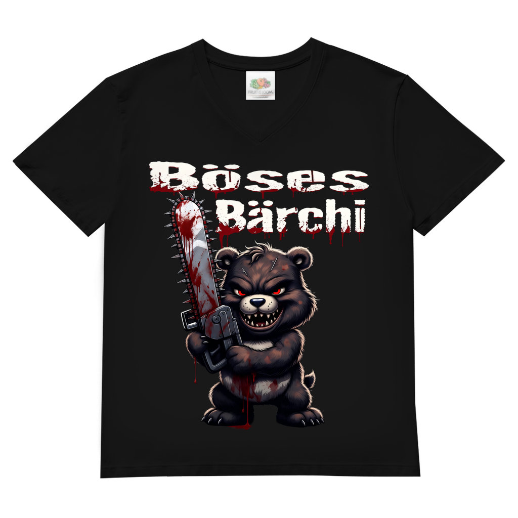 Böses Bärchi Kettensäge Herren V-Neck T-Shirt Black