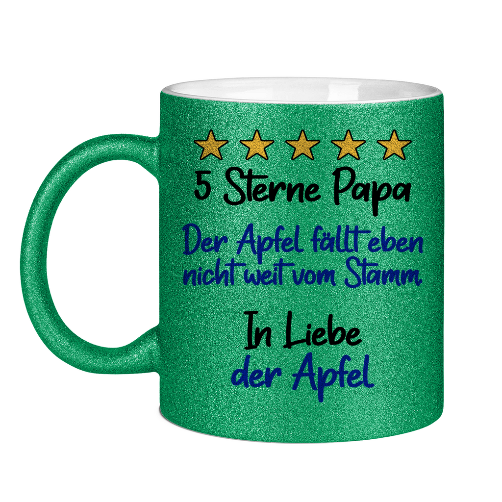 5 Sterne Papa in liebe der Apfel - Glitzertasse Green Glitter One size