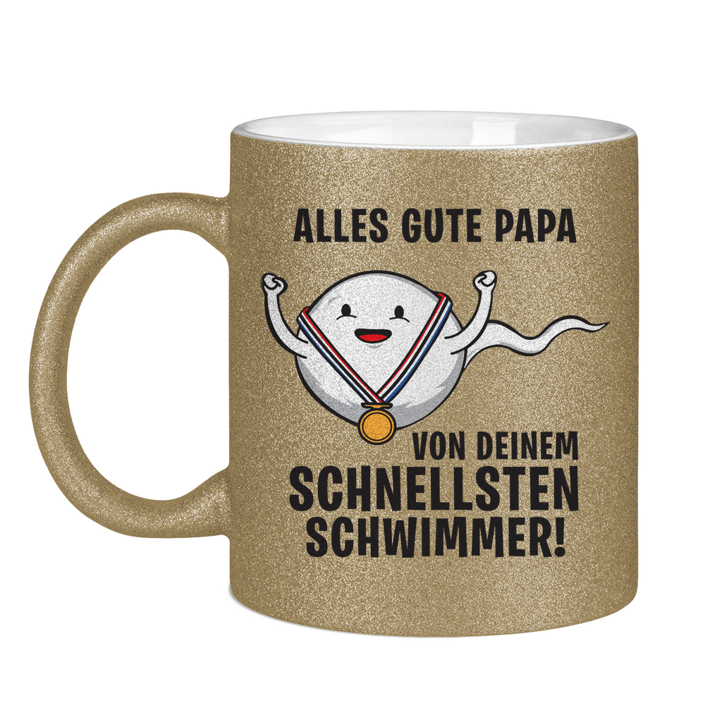 Alles gute Papa von deinem schnellsten Schwimmer! - Glitzertasse Dark Gold Glitter One size