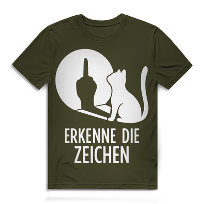 Herren Premium Bio T-Shirt Erkenne Die Zeichen Katze Katzenliebhaber Khaki