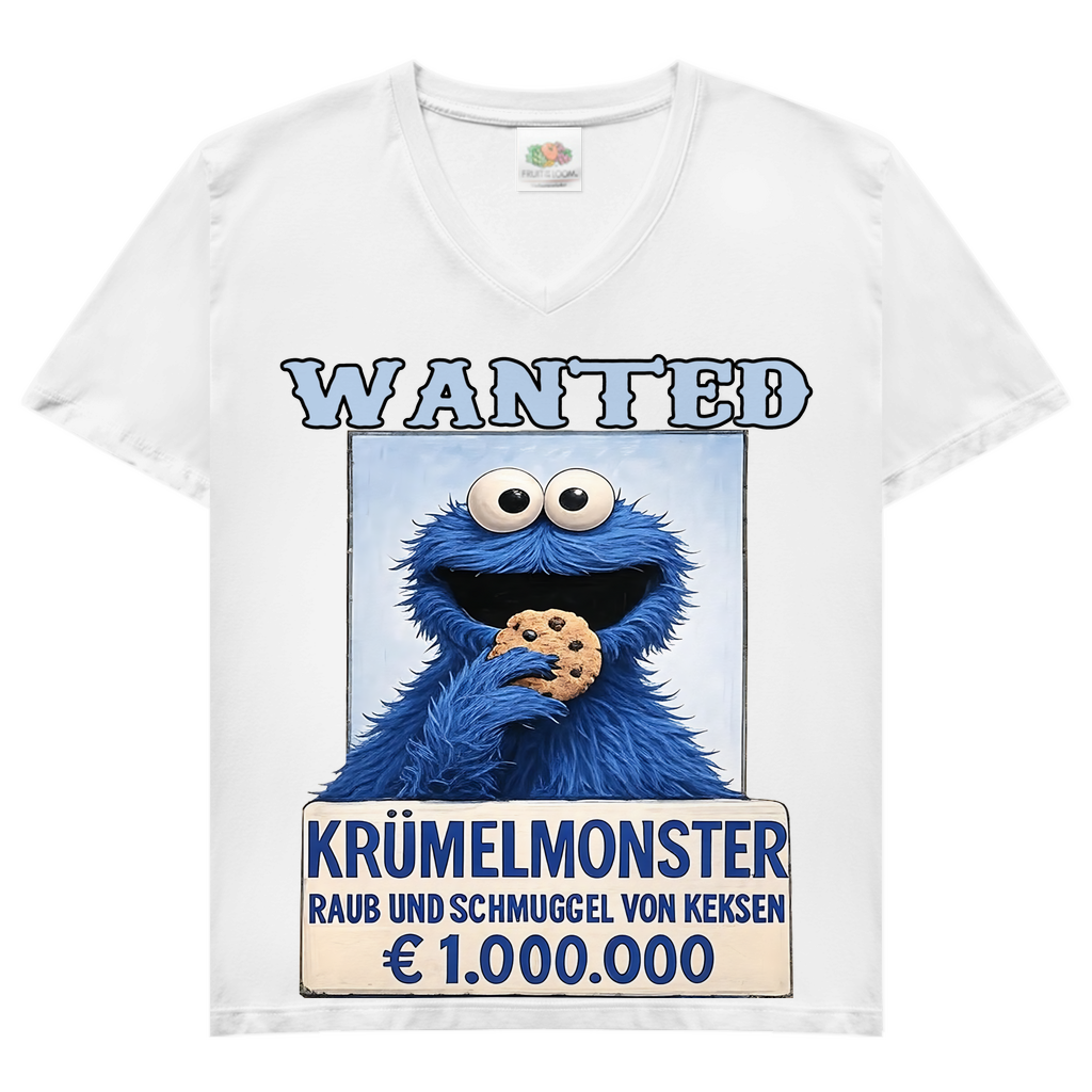 Wanted Krümelmonster Raub und Schmuggel von Keksen - Damen V-Neck T-Shirt White