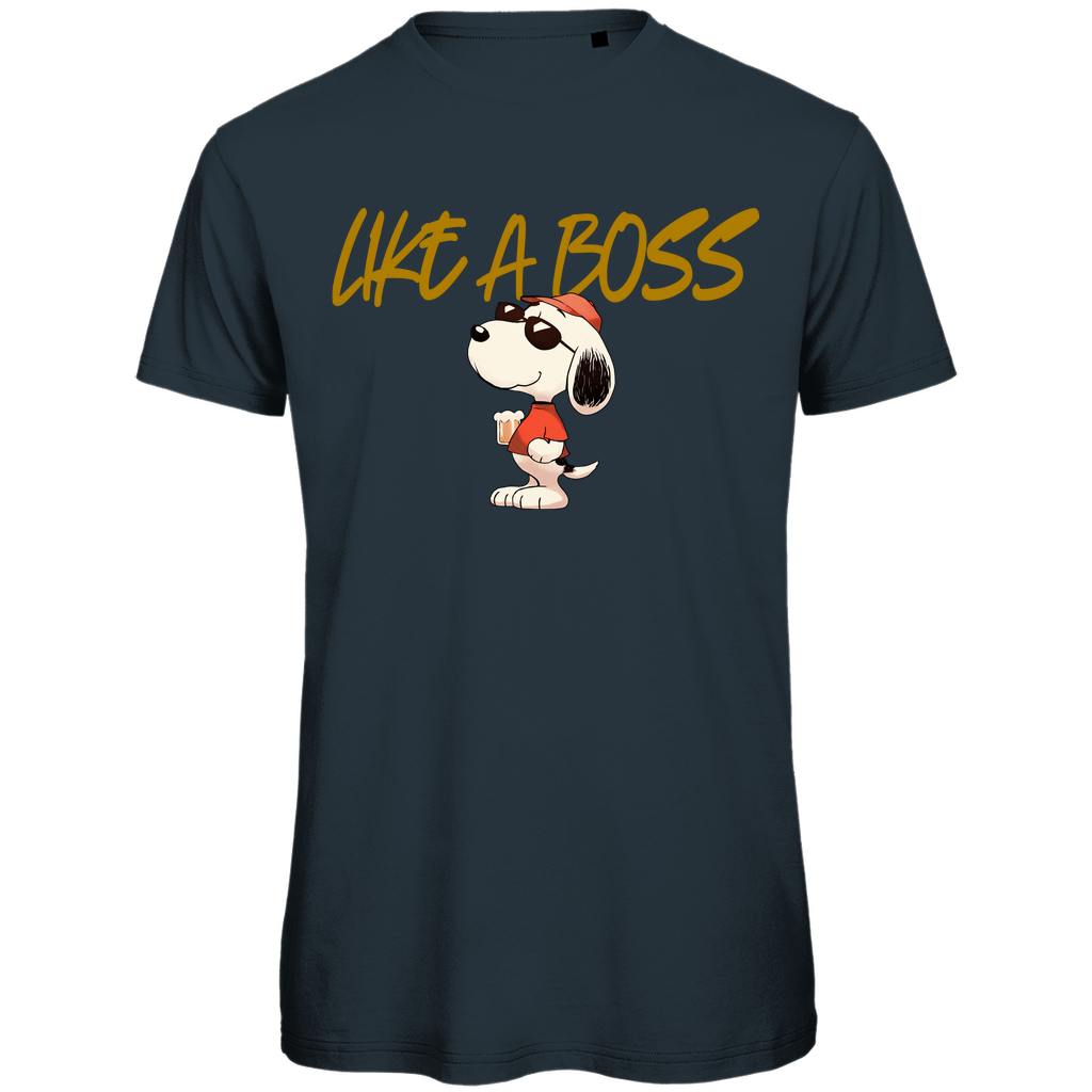 Peanuts Snoopy mit Bier Like a Boss - Herren Premium Bio T-Shirt Dark Grey Solid
