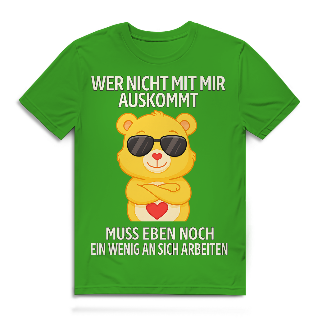 Herren Premium Bio T-Shirt Glücksbärchi Bär – Wer nicht mit mir auskommt Spruch Real Green