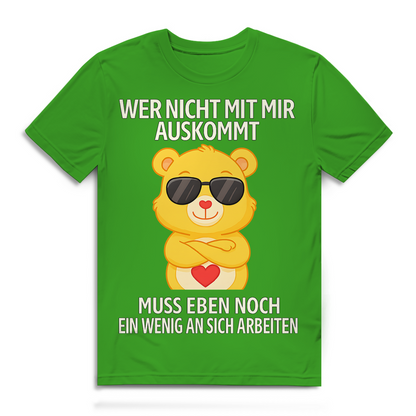 Herren Premium Bio T-Shirt Glücksbärchi Bär – Wer nicht mit mir auskommt Spruch Real Green
