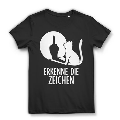 Damen Premium Bio T-Shirt Erkenne Die Zeichen Katze Katzenliebhaber Black