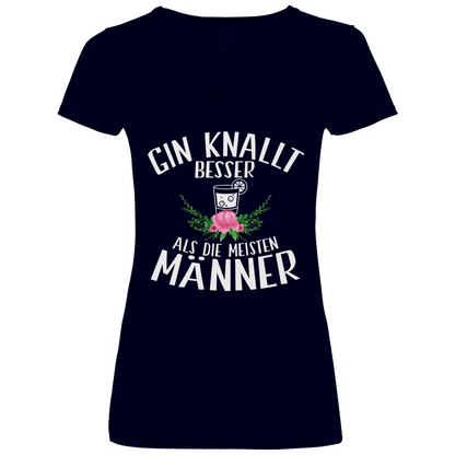 Gin knallt besser als die meisten Männer - V-Neck Damenshirt Deep Navy