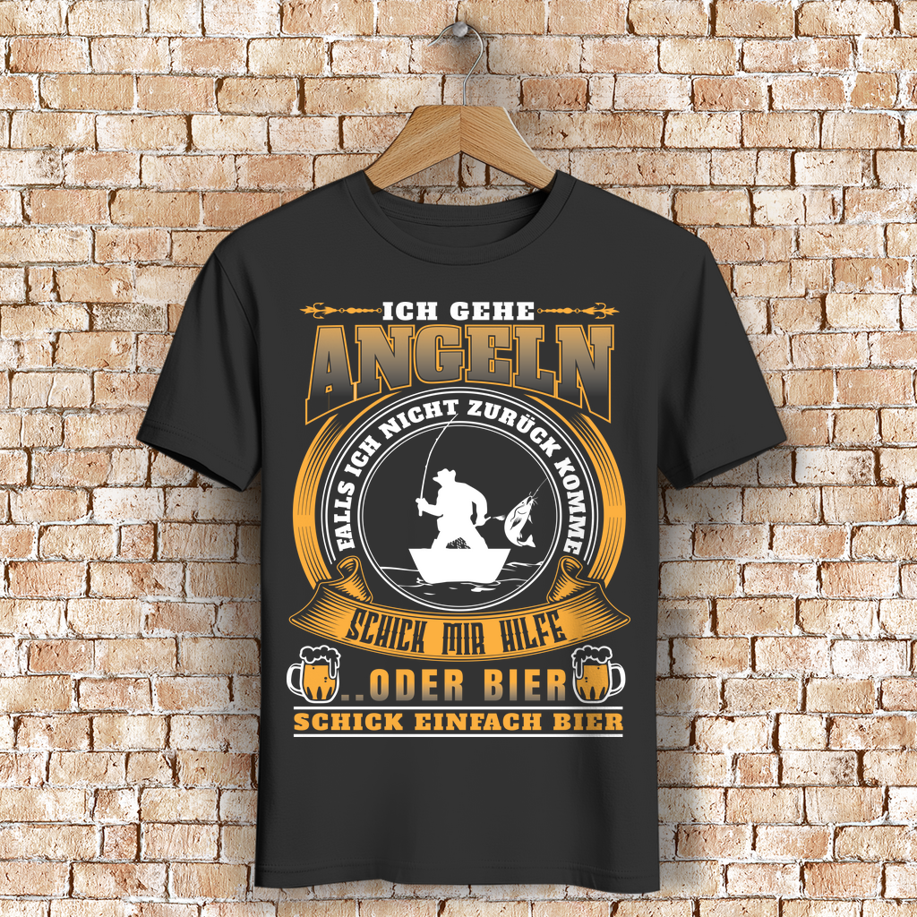Angler Shirt Männer – Hilfe oder Bier? Lustiges Angel T-Shirt – Bio Baumwolle