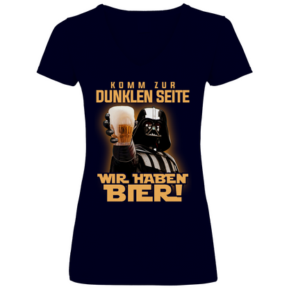 Komm zur dunklen Seite wir haben Bier Darth Vader - V-Neck Damenshirt Deep Navy