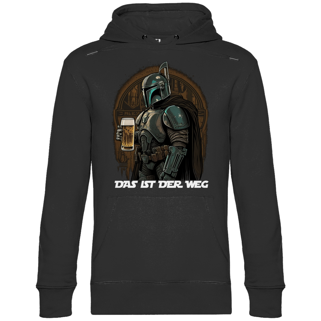 Schwarzer Unisex Hoodie mit Das ist der Weg Mandalorian Bier Motiv, Frontansicht