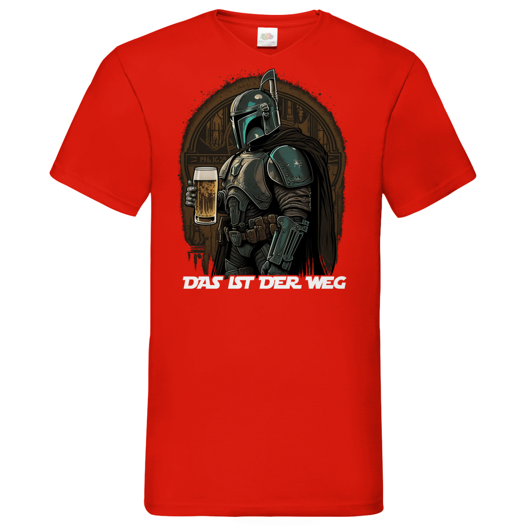 Rotes Herren Shirt mit Mandalorian Das ist der Weg Star Wars Bier Motiv, Frontansicht