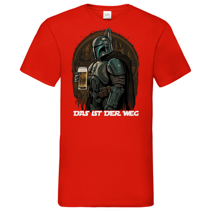 Rotes Herren Shirt mit Mandalorian Das ist der Weg Star Wars Bier Motiv, Frontansicht