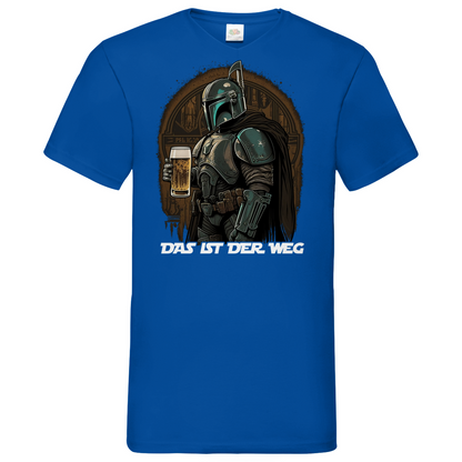 Royal Blue V-Neck Herren mit Mandalorian Parodie Das ist der Weg und Bier, Frontansicht