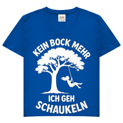 Damen V-Neck T-Shirt Kein Bock Mehr Ich Geh Schaukeln Royal Blue