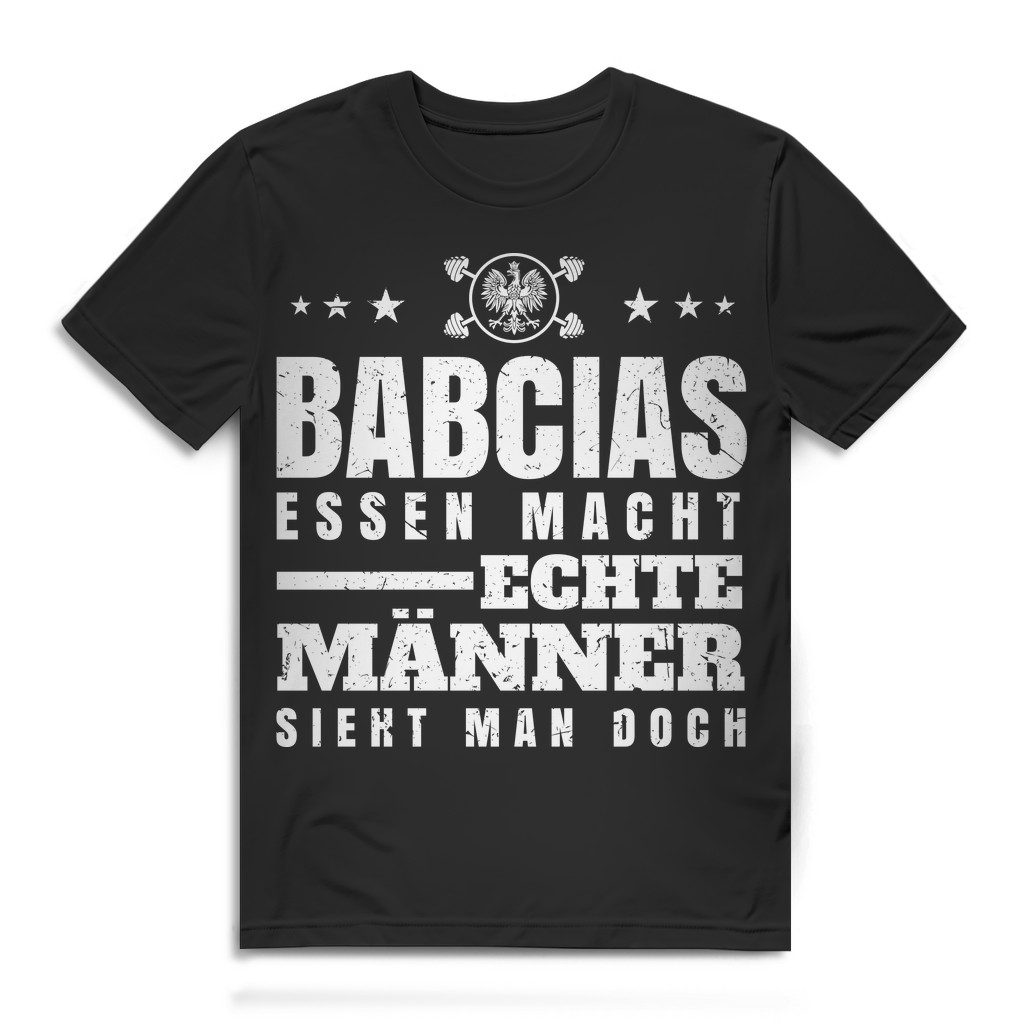 Herren T-Shirt Babcias Essen macht echte Männer Polen Shirt Black