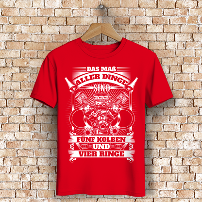 Fünfzylinder Herren Shirt – Männer T-Shirt mit Kolben-Motiv und 4 Ringen
