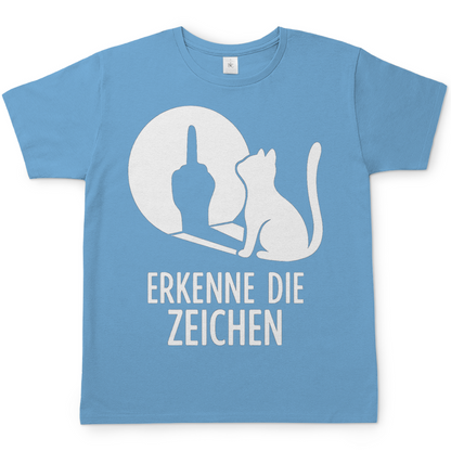 Herren T-Shirt Erkenne Die Zeichen Katze Katzenliebhaber Funshirt Sky Blue