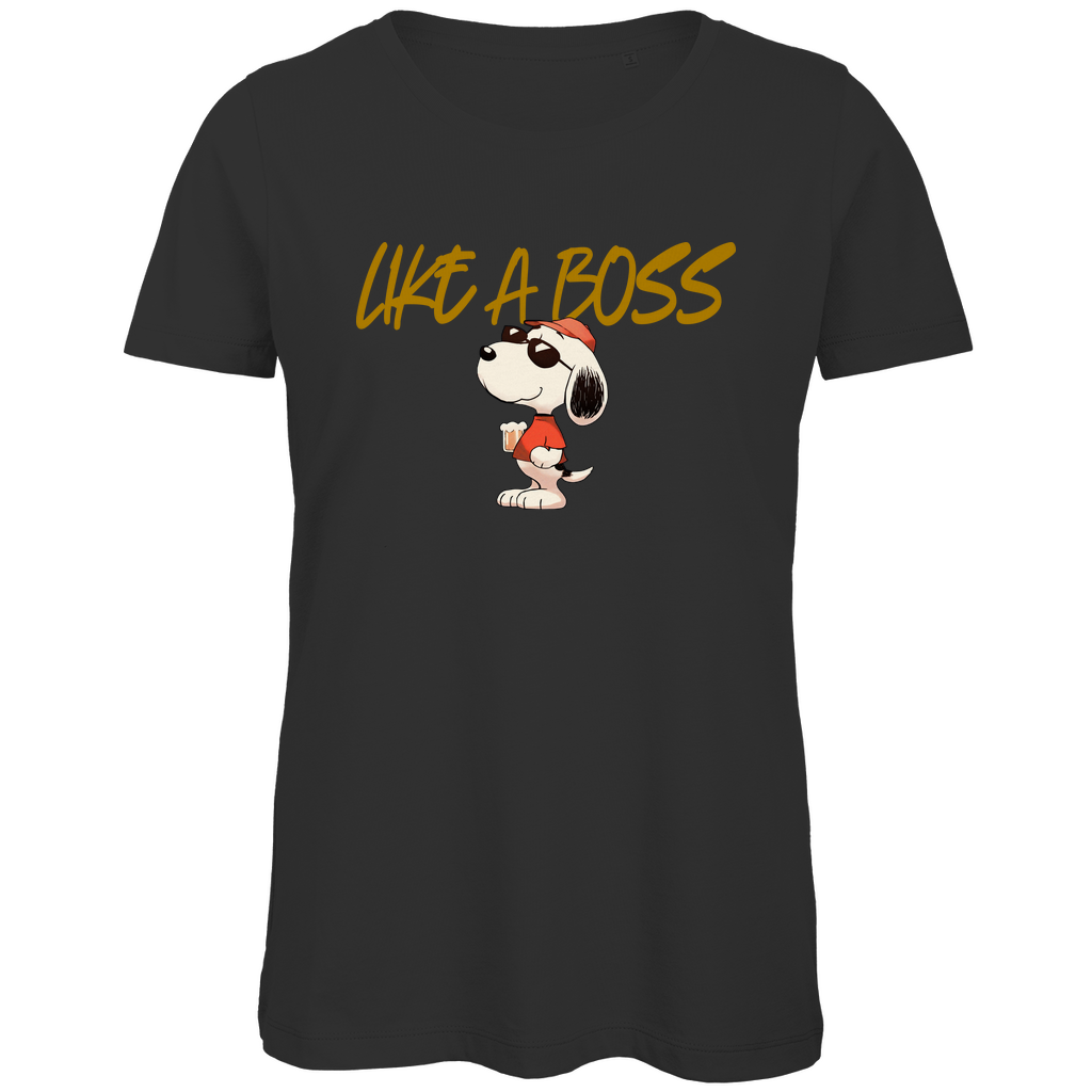 Peanuts Snoopy mit Bier Like a Boss - Damen Premium Bio T-Shirt Black
