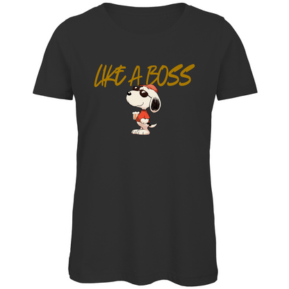 Peanuts Snoopy mit Bier Like a Boss - Damen Premium Bio T-Shirt Black