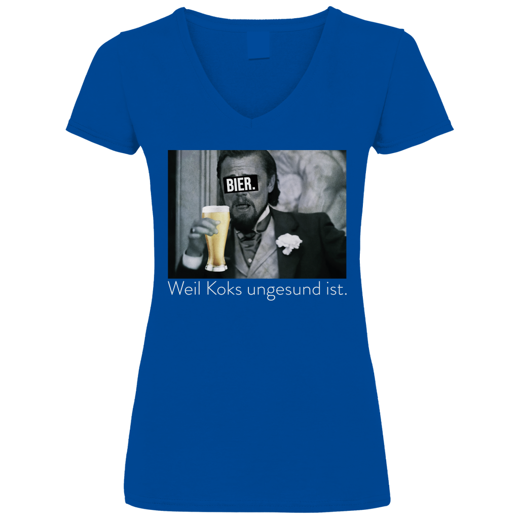 Leonardo DiCaprio - Bier weil Koks ungesund ist - V-Neck Damenshirt Royal Blue XL