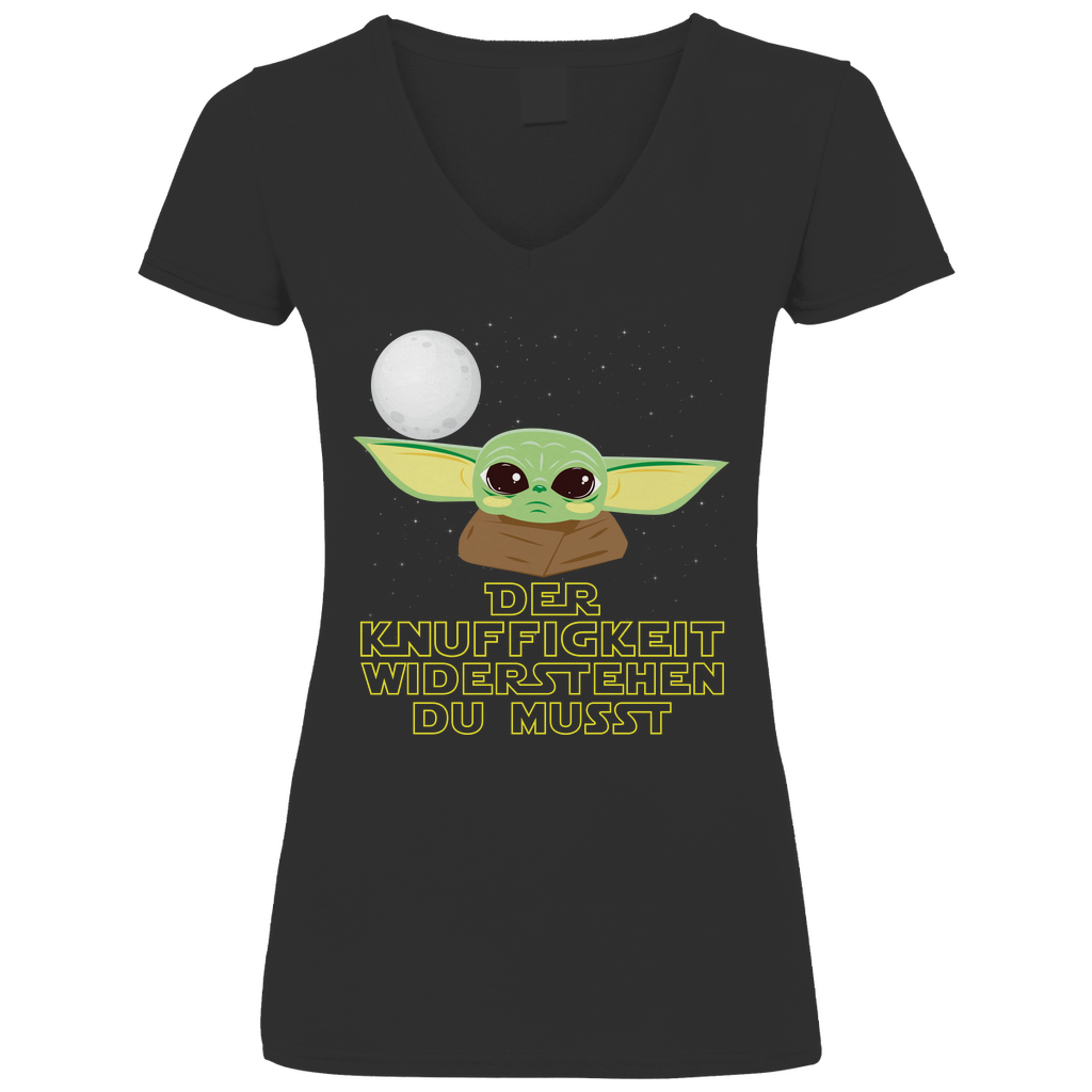 Knuffigkeit widerstehen - Baby Yoda Grogu - V-Neck Damenshirt Black