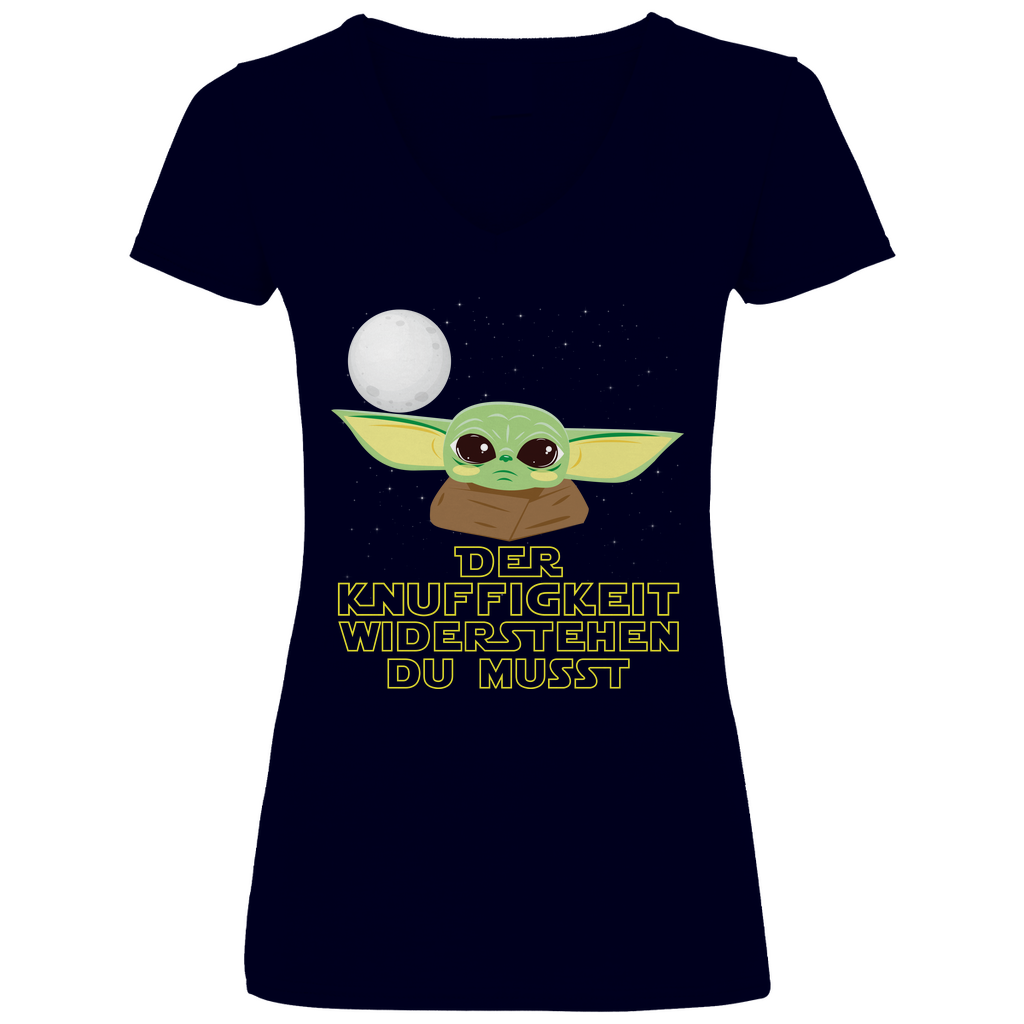 Knuffigkeit widerstehen - Baby Yoda Grogu - V-Neck Damenshirt Deep Navy