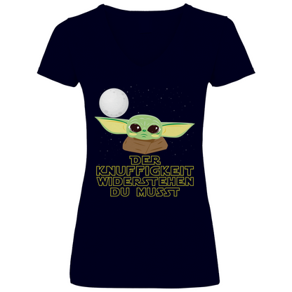 Knuffigkeit widerstehen - Baby Yoda Grogu - V-Neck Damenshirt Deep Navy