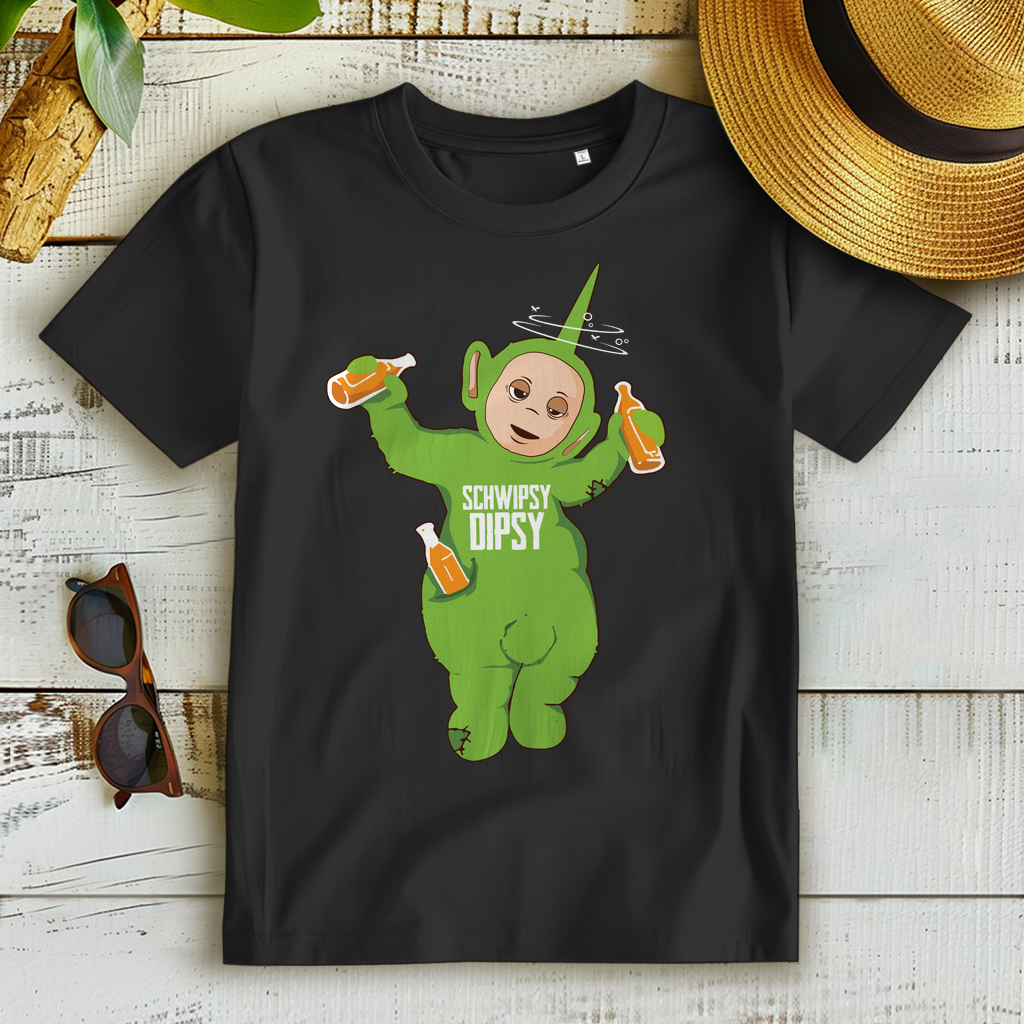 Schwipsy Dipsy Shirt Damen – Suff Teletubbie Parodie mit Dipsy in grün Black