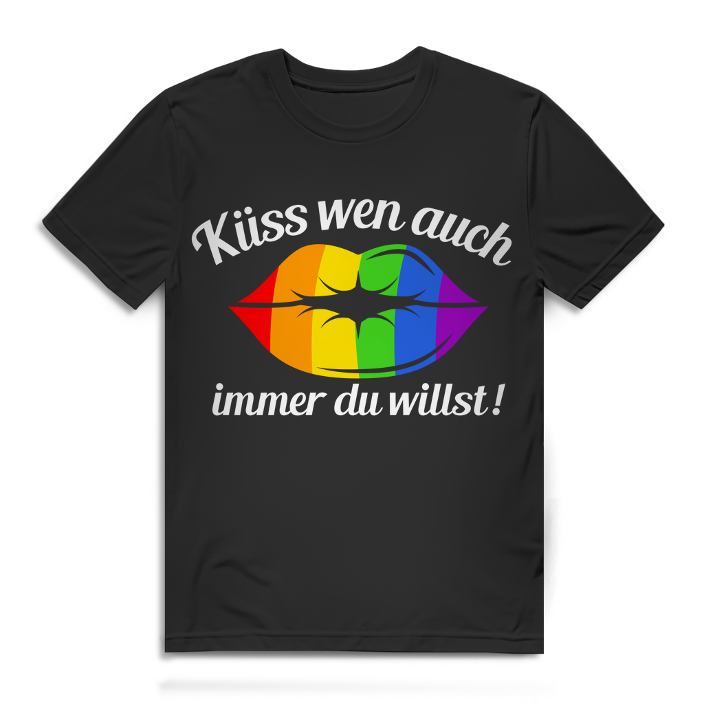 Küss wen auch immer du willst T-Shirt Herren LGBTQ Regenbogen Kussmund Pride Black