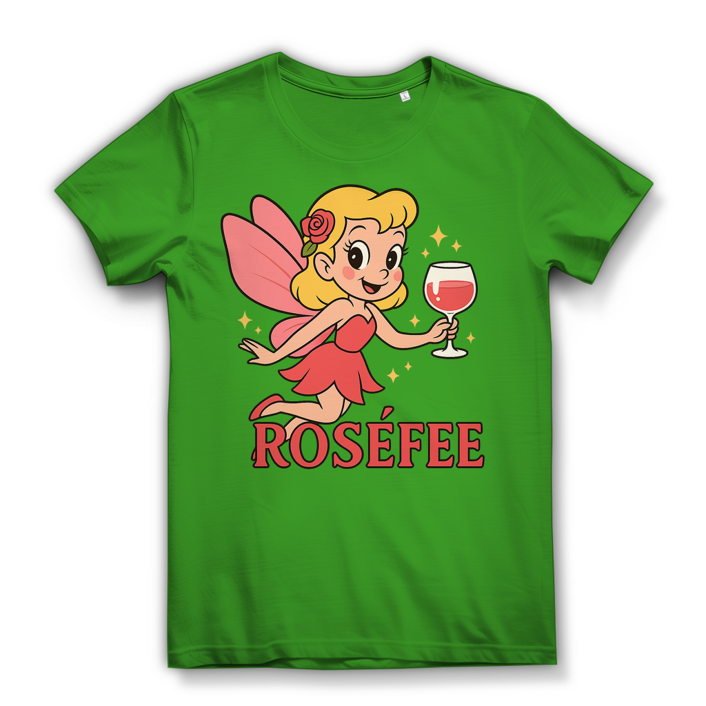 Damen Premium Bio T-Shirt ROSÉFEE – Rosé Wein Fee Motiv aus 100 % Bio-Baumwolle Real Green