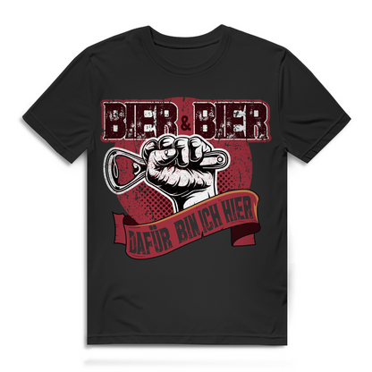 Bier &amp; Bier dafür bin ich hier – Lustiges Männer T-Shirt mit Trink-Spruch Black