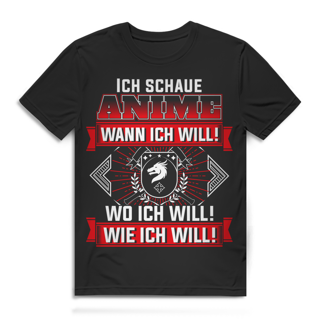 Herren T-Shirt Ich schaue Anime wann ich will wo ich will Bio Baumwolle Black