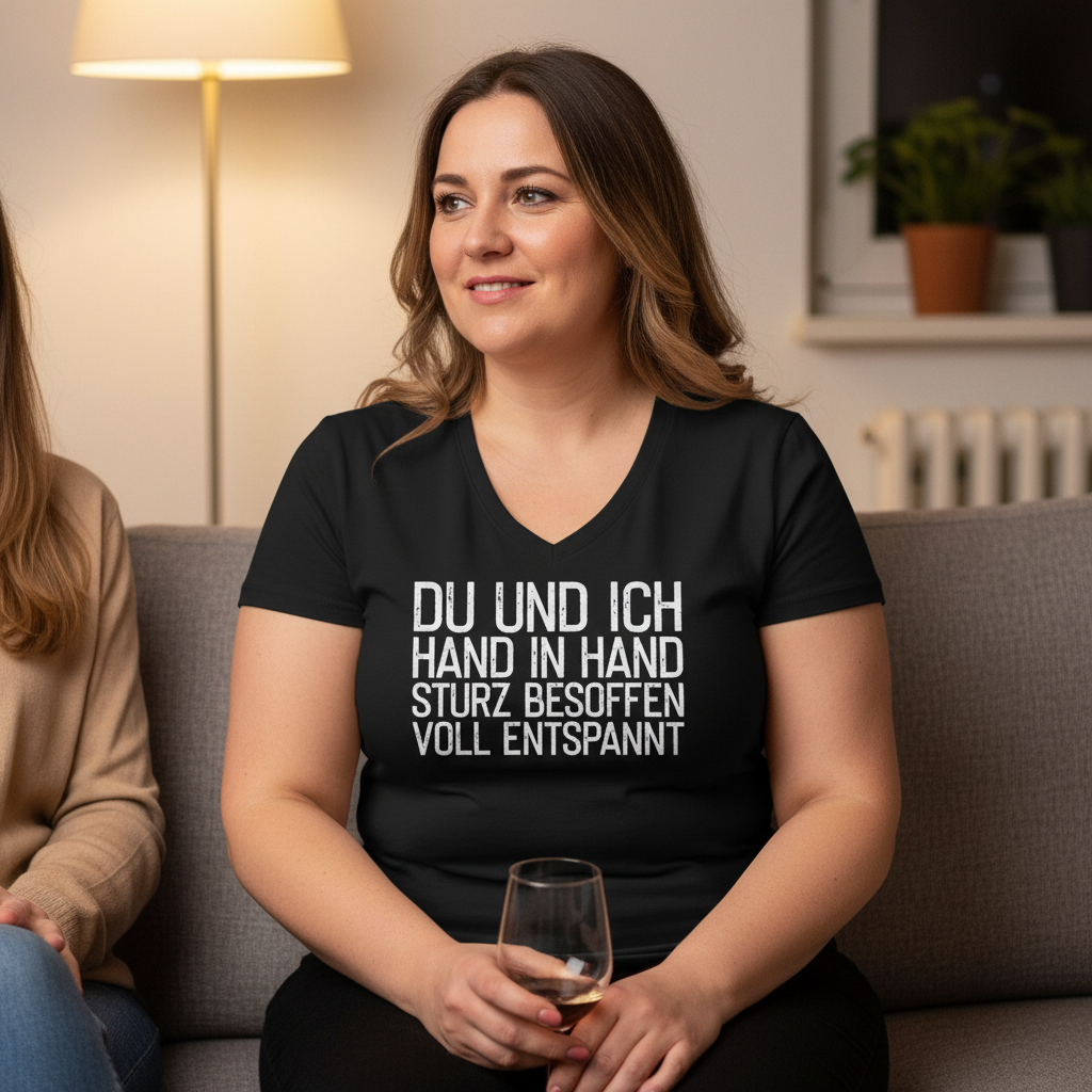 Du und ich Hand in Hand - V-Neck Damenshirt