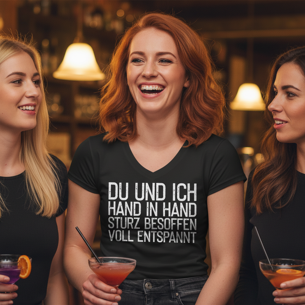 Du und ich Hand in Hand - V-Neck Damenshirt