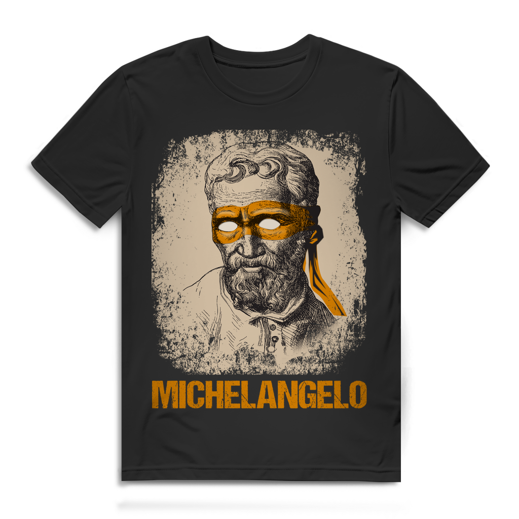 Michelangelo Shirt für Männer – Künstler trifft Ninja Turtle Mashup Retro Look Black