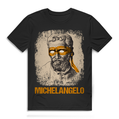 Michelangelo Shirt für Männer – Künstler trifft Ninja Turtle Mashup Retro Look Black
