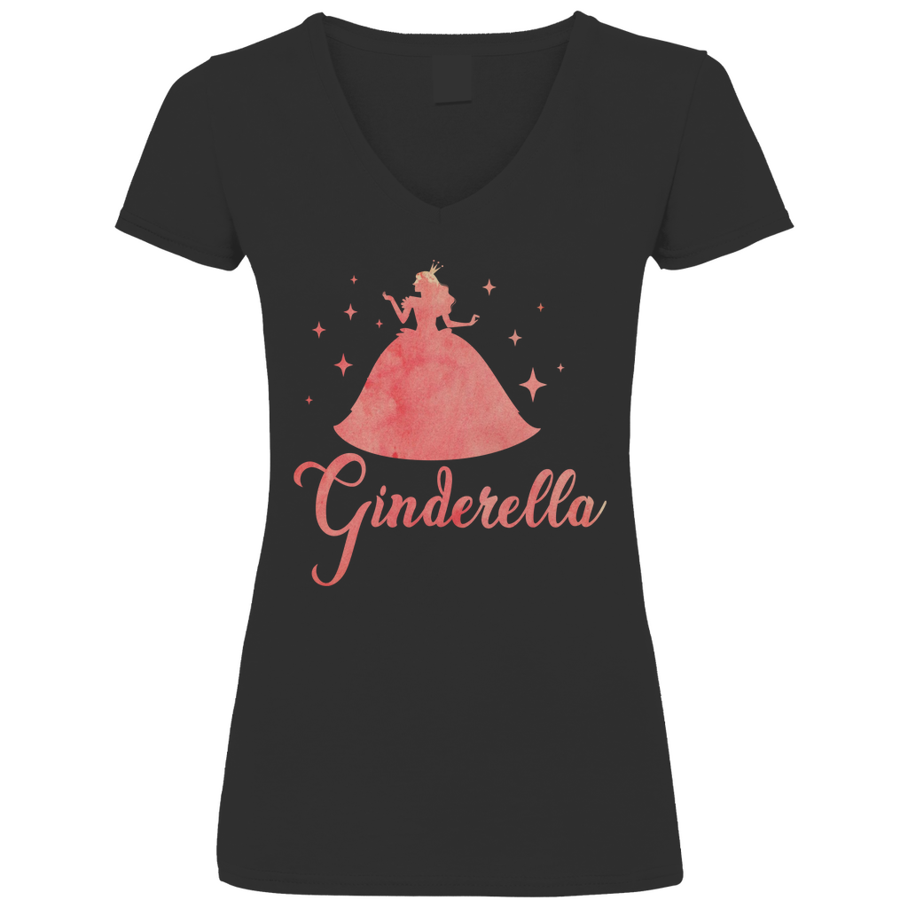 Ginderella - Prinzessin Aquarell - V-Neck Damenshirt Black
