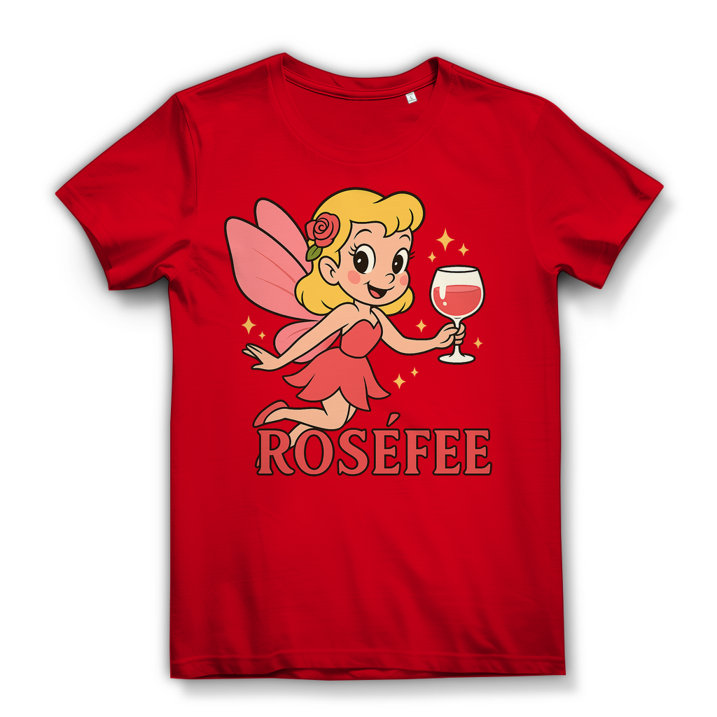 Damen Premium Bio T-Shirt ROSÉFEE – Rosé Wein Fee Motiv aus 100 % Bio-Baumwolle
