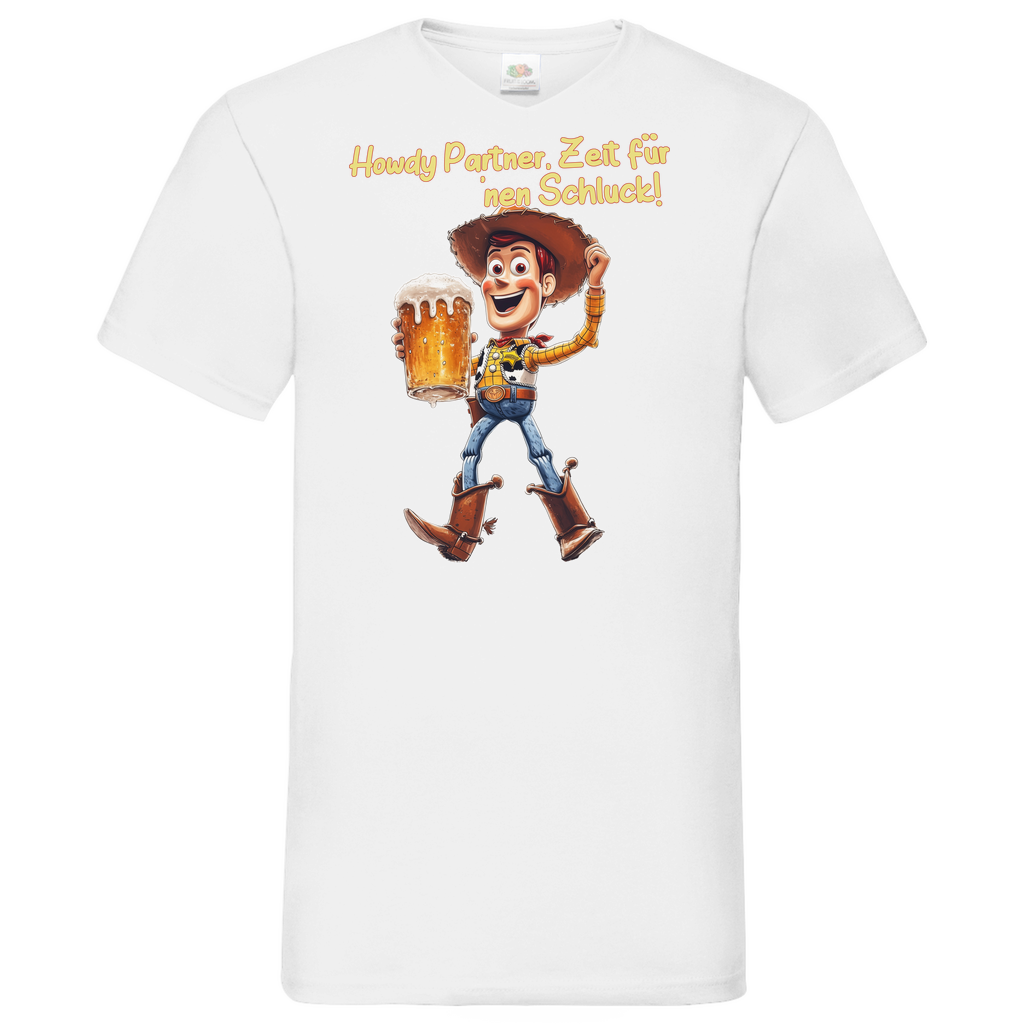 Howdy Partner Zeit für nen Schluck - Woody Toy Story - Herren V-Neck Shirt White