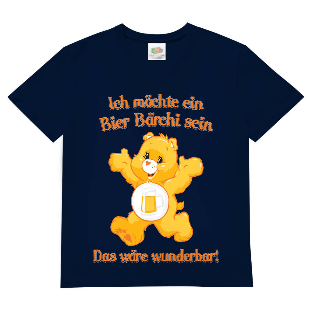 Herren V-Neck T-Shirt Ich möchte ein Bier Bärchi sein das wäre wunderbar! Navy