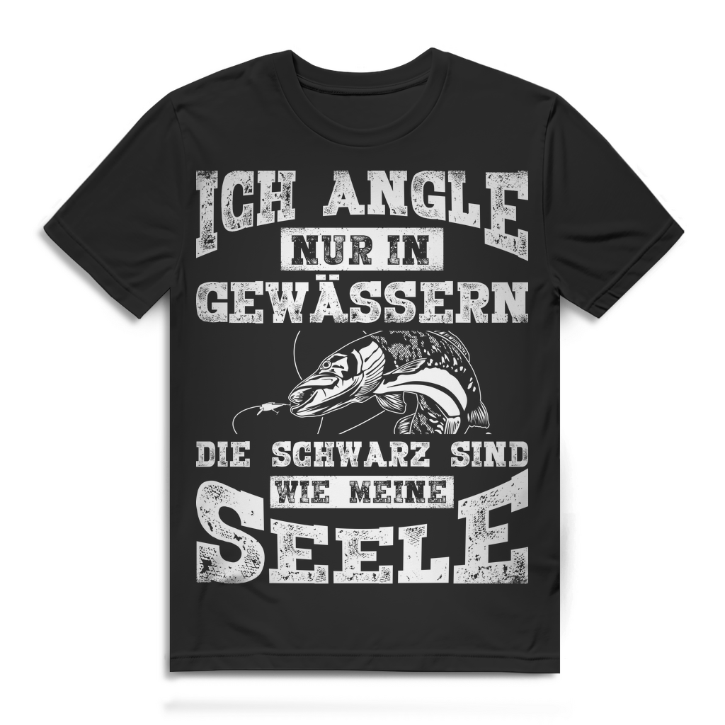 Herren T-Shirt Ich angle nur in Gewässern die schwarz sind wie meine Seele Black