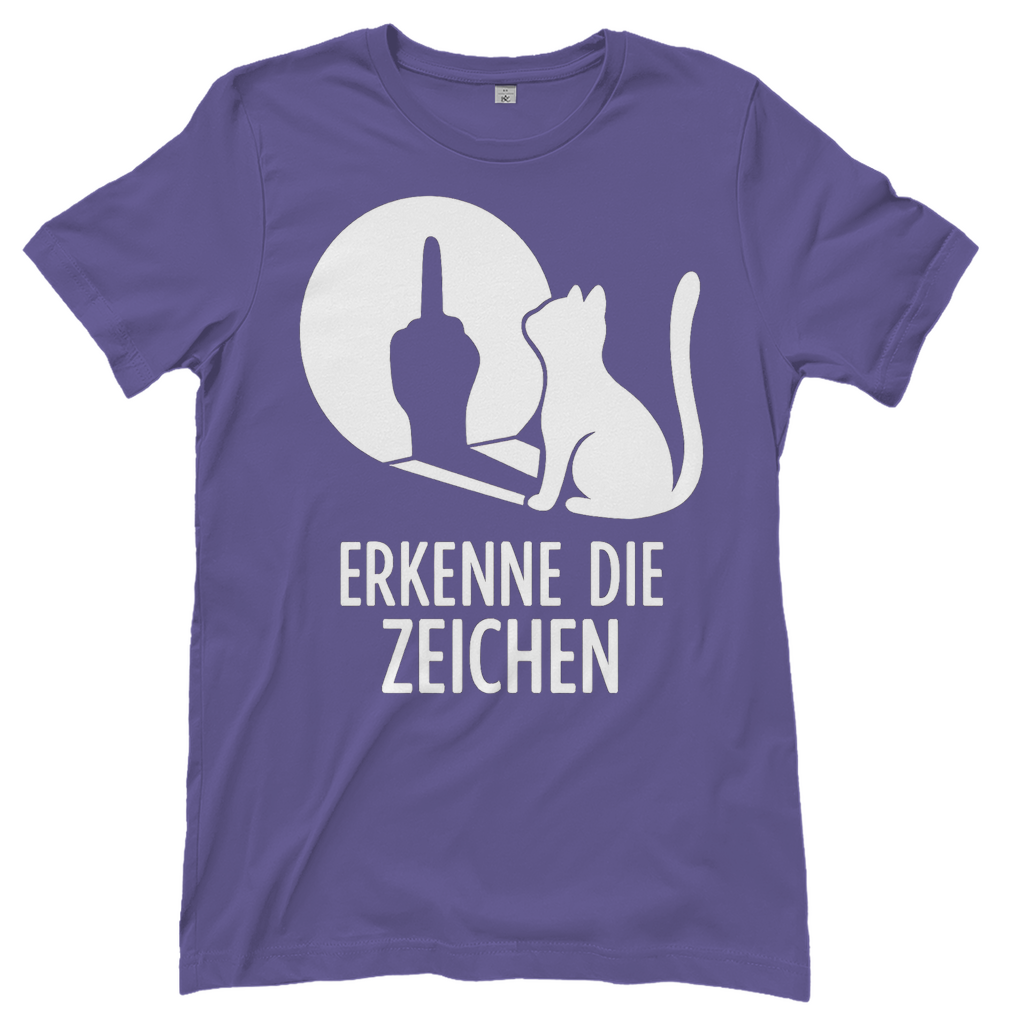 Damen T-Shirt Erkenne Die Zeichen Katze Katzenliebhaber Funshirt Millennial Lilac