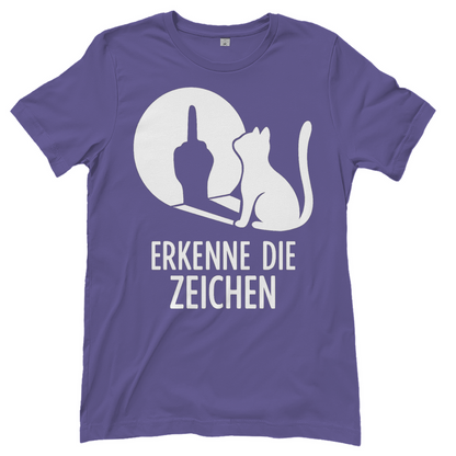 Damen T-Shirt Erkenne Die Zeichen Katze Katzenliebhaber Funshirt Millennial Lilac