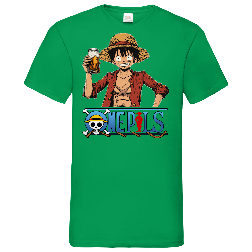 One Pils - One Piece Ruffy - Herren V-Neck Shirt Kelly Green