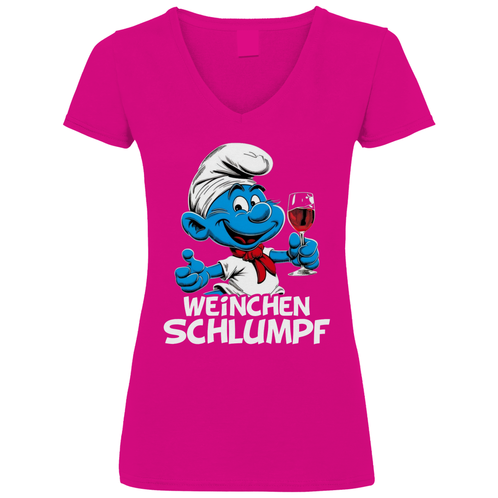 Weinchen Schlumpf Grafik - V-Neck Damenshirt